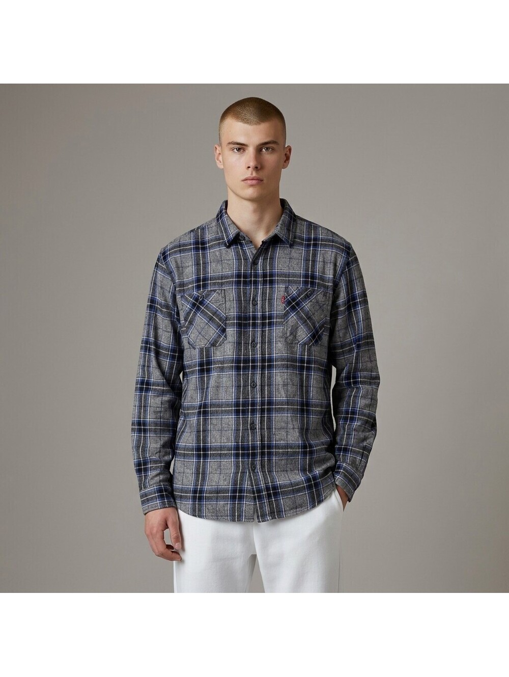 Levi's Shirt Men XL Gray Plaid Button Up Collared Long Sleeve Pockets Cotton